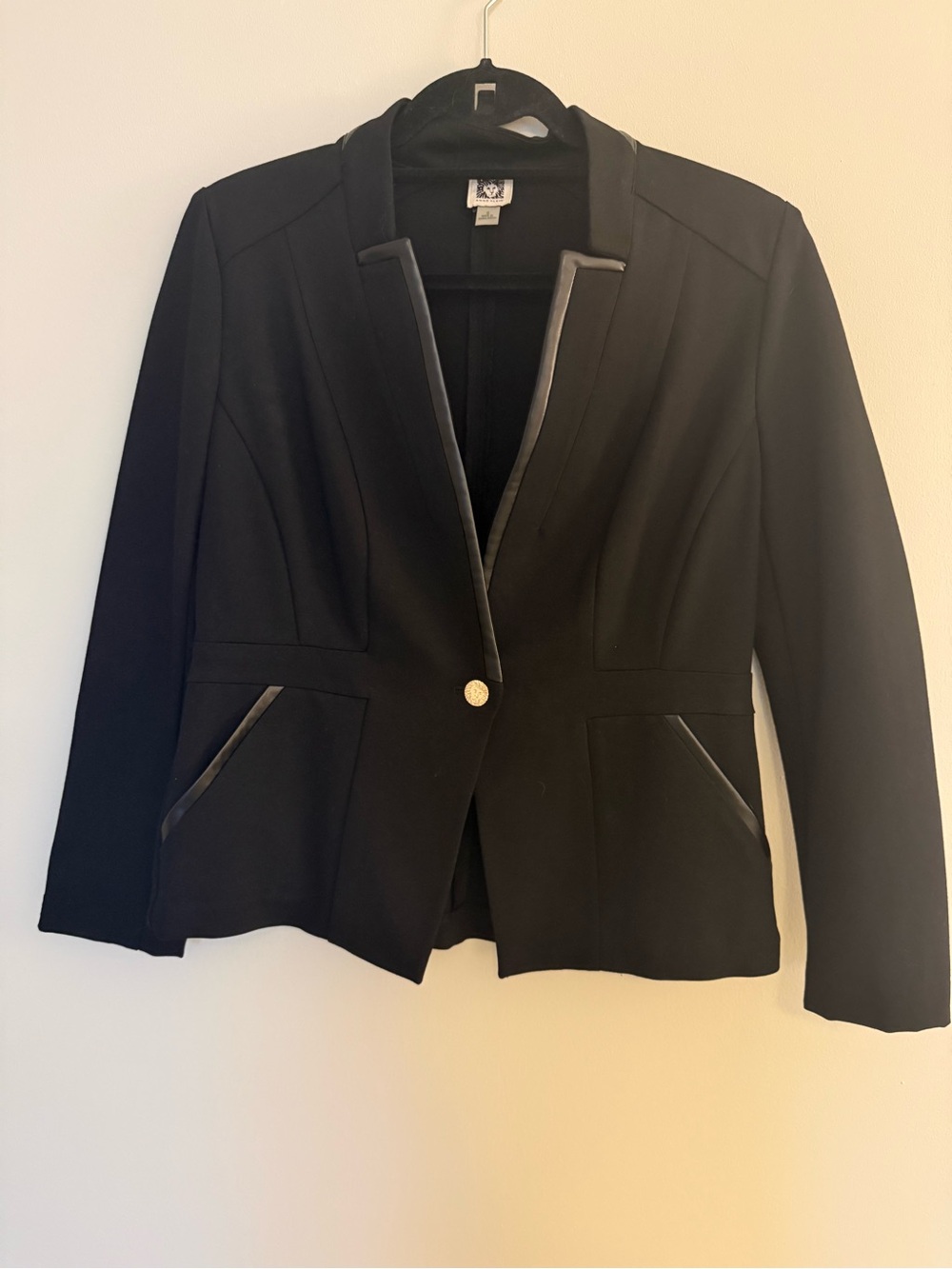 Anne Klein Black Blazer with Faux-Leather Trim